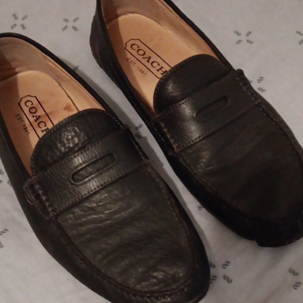 Coach Black Leather Slip-On Loafers